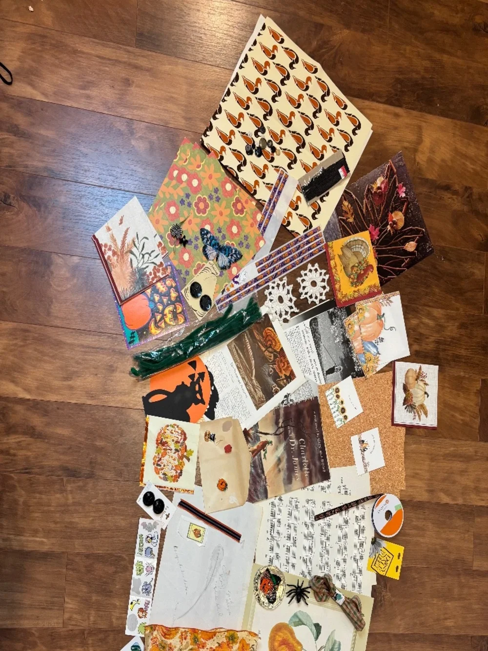 Lot of 50+ pieces Autumn Halloween-themed junk journal ephemera and craft items